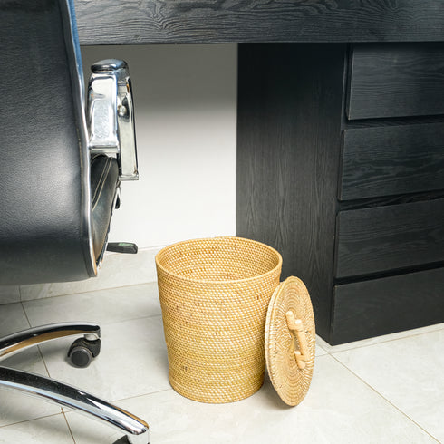 Rattan Waste Paper Bin - Natural - Coastal Villa Homeware